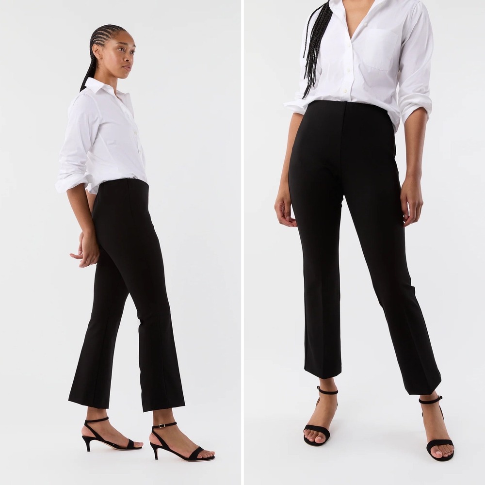 Ann Mashburn Faye Flare Cropped Pant Med Black Stretch Ponte Knit Chic Classic